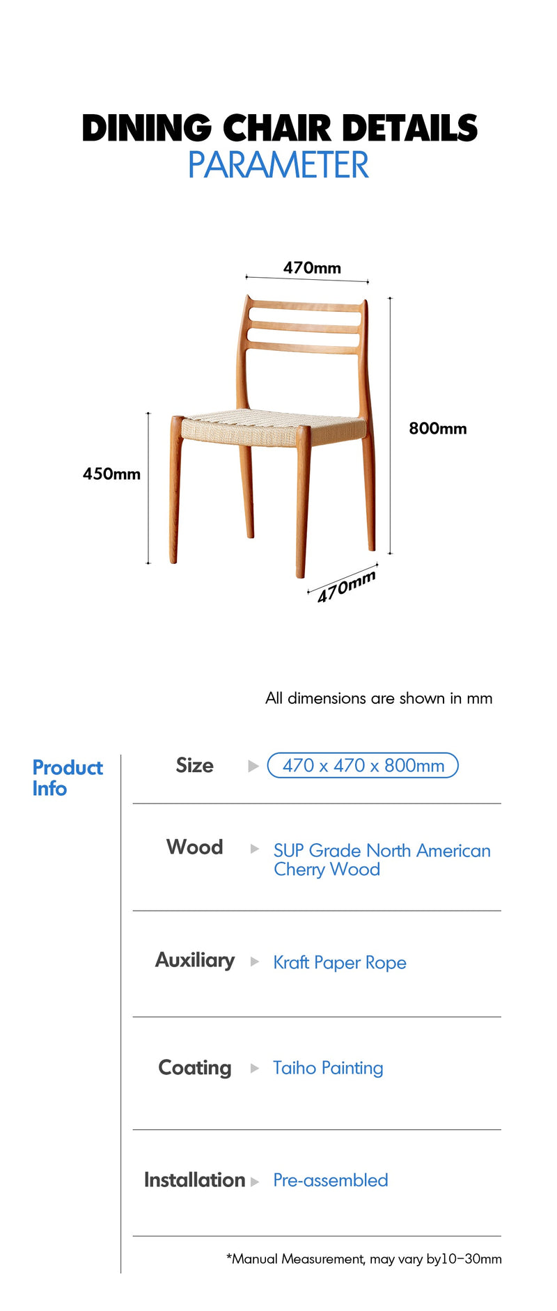 Scandinavian Cherry Wood Woven Rope Dining Chair AUTUMN More Details and Instruction_3