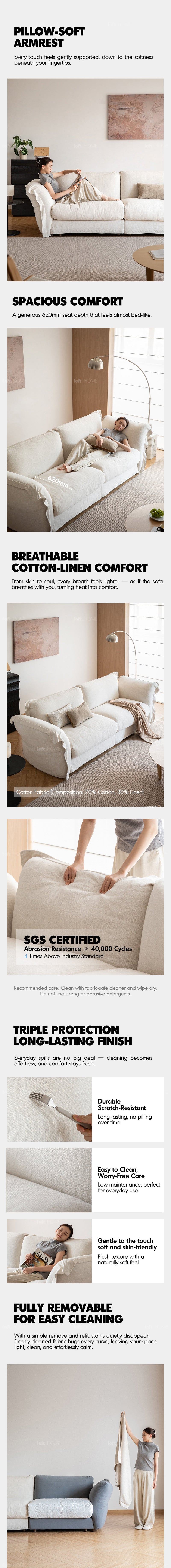 Minimalist Cotton Fabric 3 Seater Sofa BLAIR More Details and Instruction_3