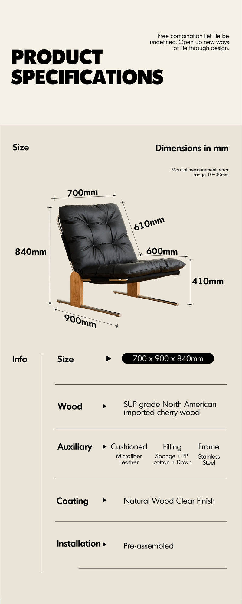 Bauhaus Microfiber Leather 1 Seater Sofa Chair TESSIDI More Details and Instruction_5