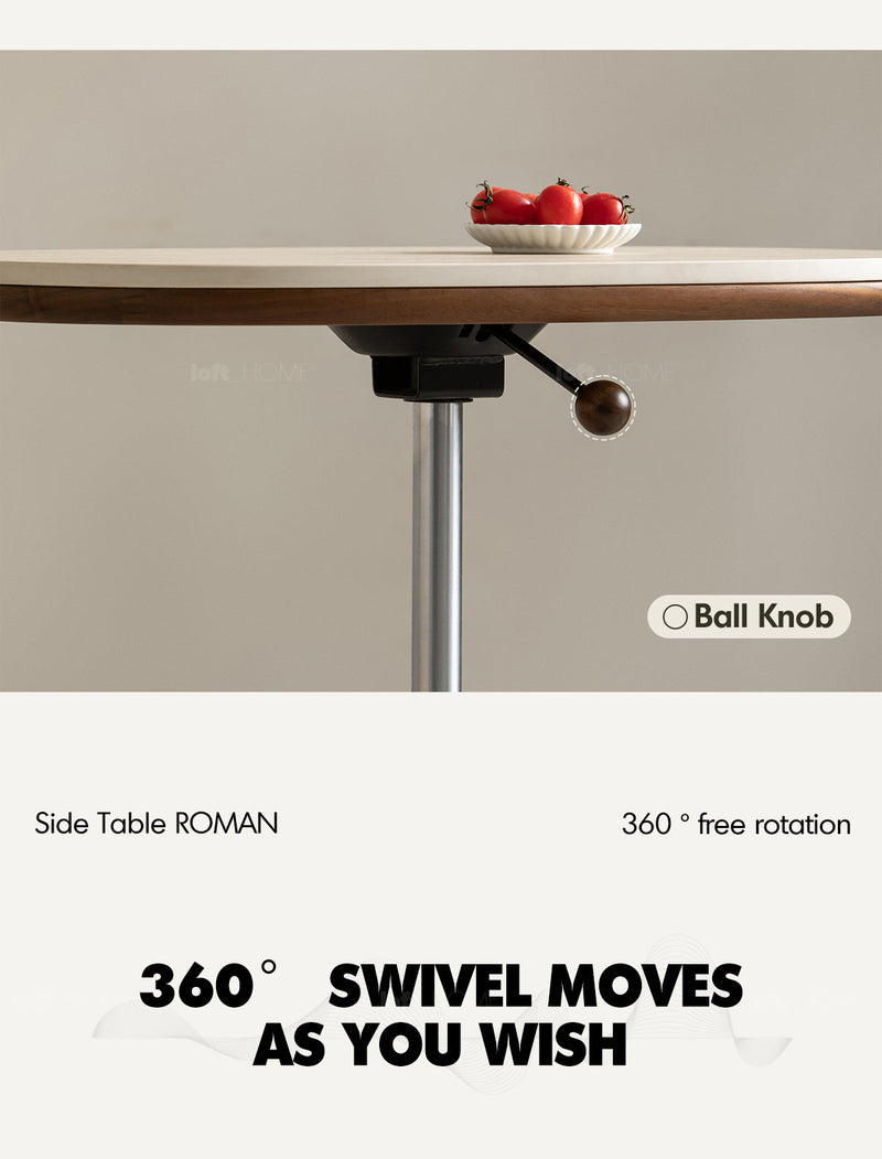 Japandi Sintered Stone Walnut Wood Height Adjustable Side Table ROMAN More Details and Instruction_3