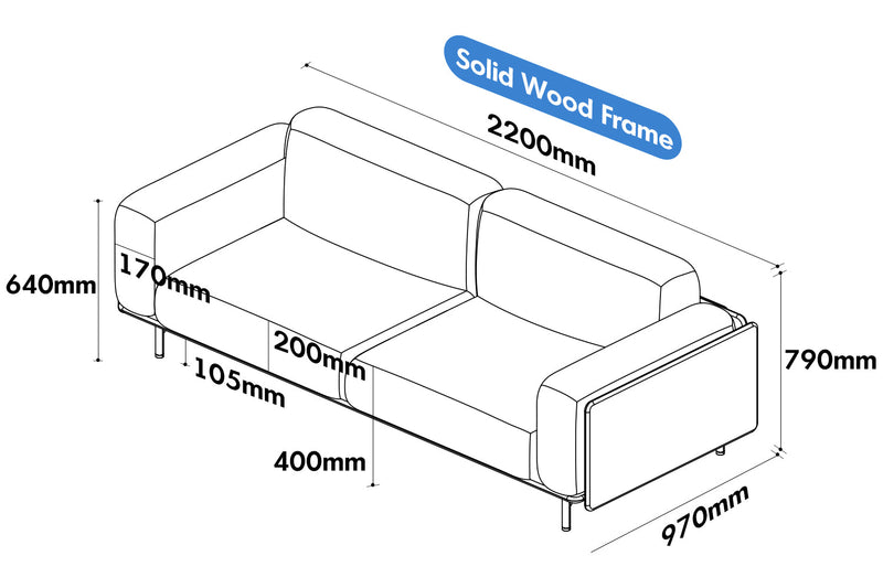 Scandinavian Boucle Fabric 3 Seater Sofa HARVEST Size Chart