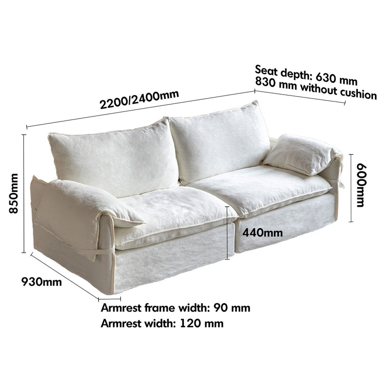 Cream Cotton Fabric 3 Seater Sofa FOLDING EAR Size Chart