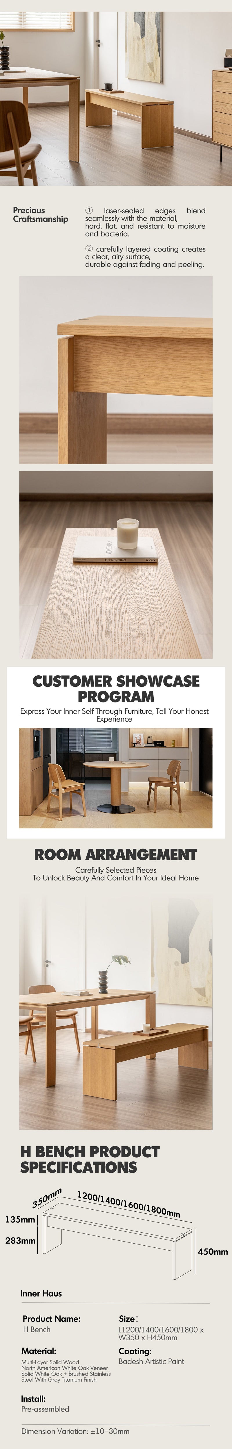 Minimalist Oak Wood Veneer Plywood Dining Bench HORIZON More Details and Instruction_3