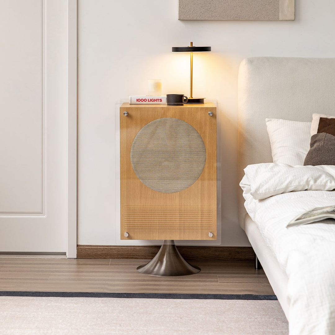 Minimalist Oak Wood Veneer Revolving Side Table MUSE