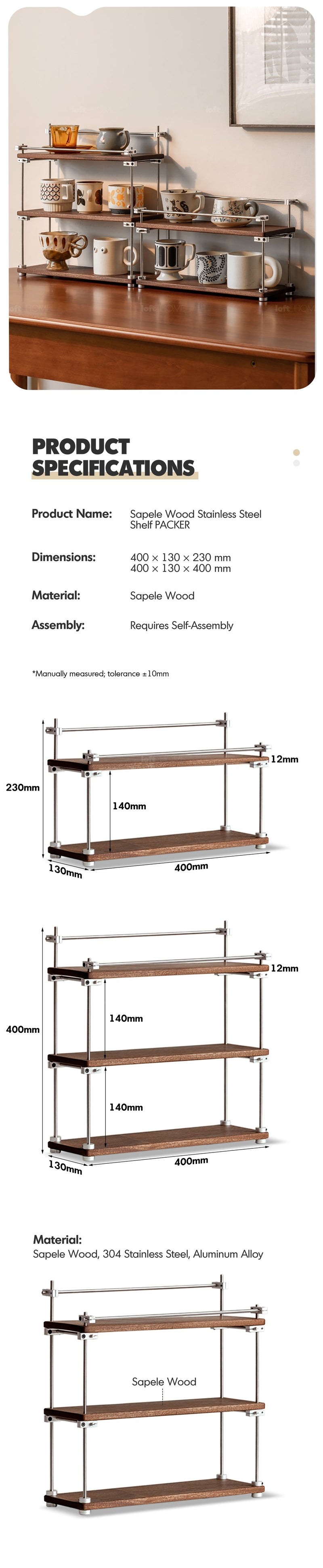 Bauhaus Sapele Wood Stainless Steel Shelf PACKER More Details and Instruction_3