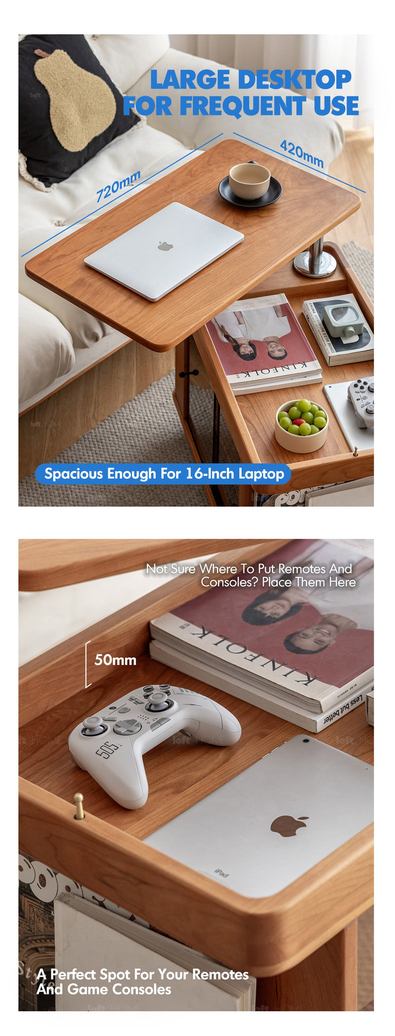 Scandinavian Cherry Wood Wheeled Trolley Side Table DRIFT More Details and Instruction_6
