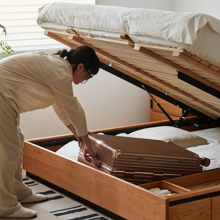 Scandinavian Cherry Wood Storage Bed TOAST