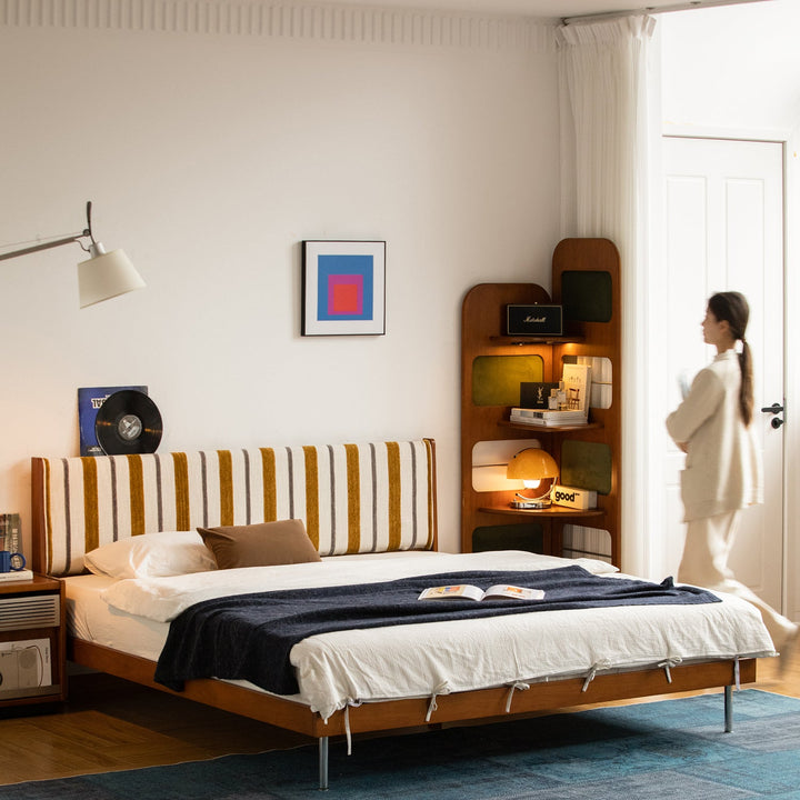 Vintage Mixed Weave Fabric Boxwood Bed Frame NICE