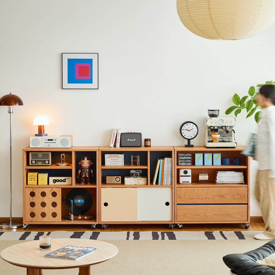 Scandinavian Cherry Wood Wheel Mobility Cabinet TIME