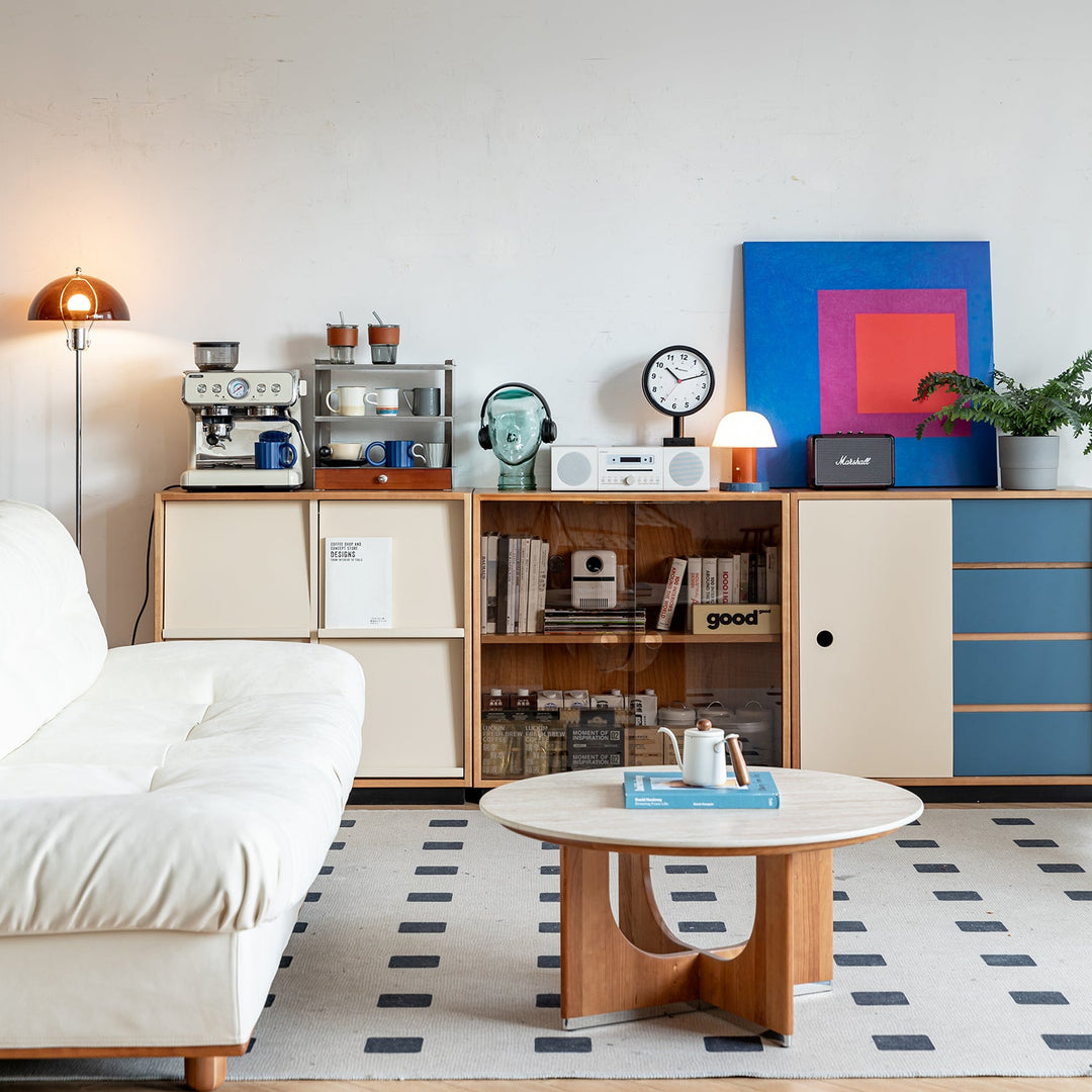 Bauhaus cherry wood modular cabinet time material variants.