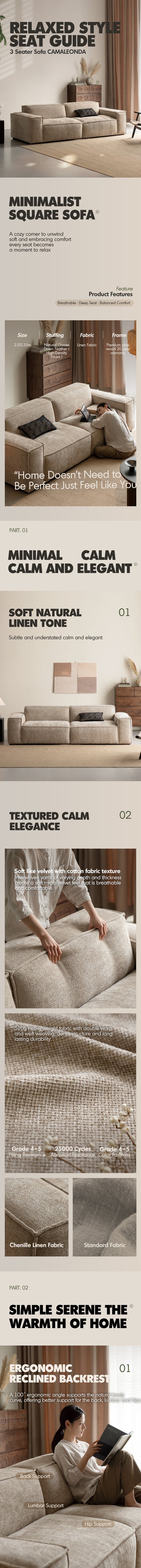 Minimalist Cotton Fabric 3 Seater Sofa CAMALEONDA Good to Know Preview-1