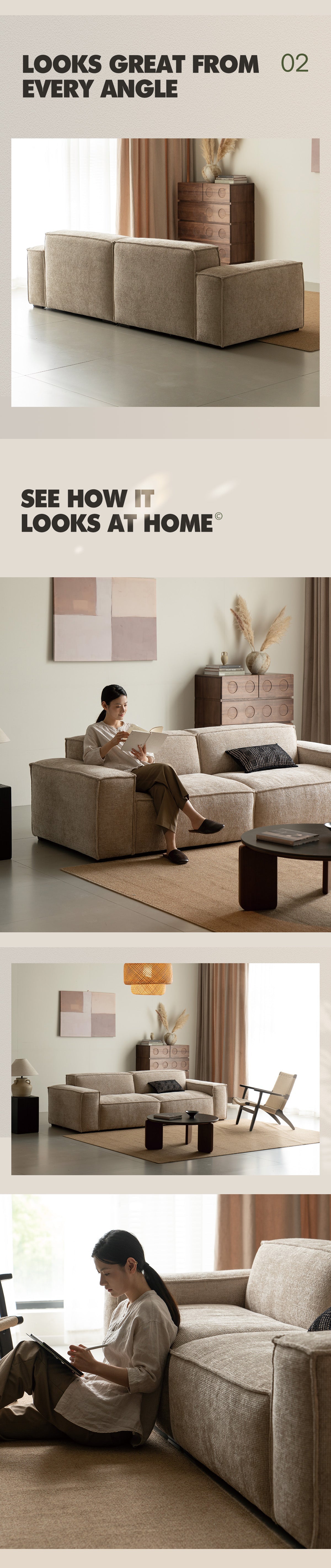 more product details and feature of Minimalist Linen Fabric 4 Seater Sofa CAMALEONDA