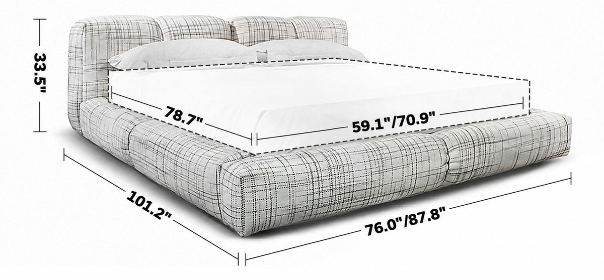 Cream Mixed Weave Fabric Bed JANNIK Size Chart