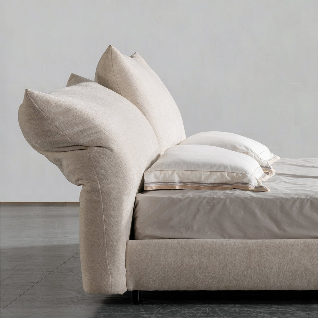 Contemporary velvet fabric bed standard layered structure.