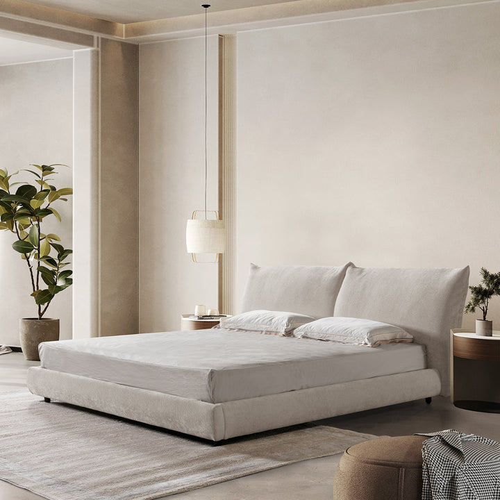 Contemporary velvet fabric bed standard conceptual design.