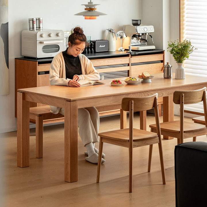 Scandinavian cherry wood dining table shoreline color swatches.