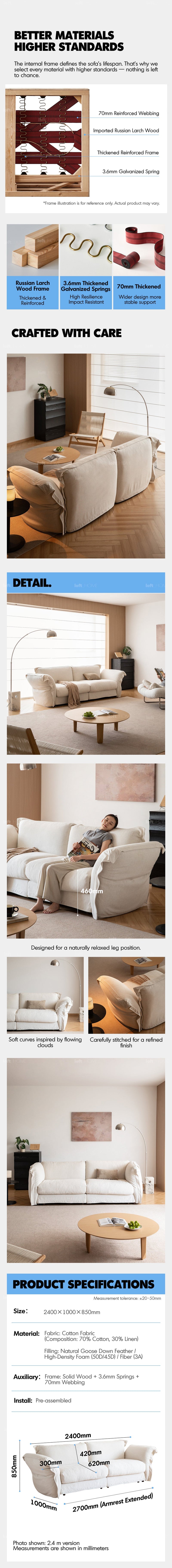 Minimalist Cotton Fabric 3 Seater Sofa BLAIR More Details and Instruction_4