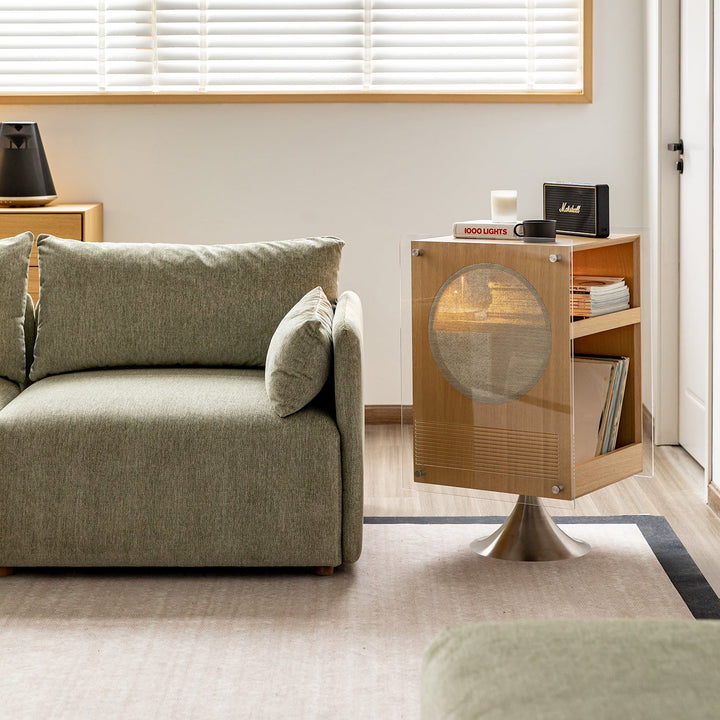 Minimalist Oak Wood Veneer Revolving Side Table MUSE