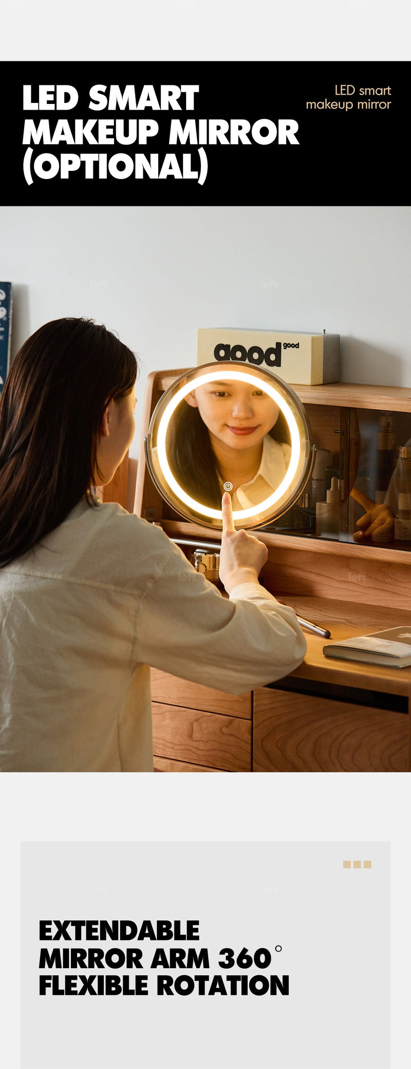 Scandinavian Cherry Wood Dressing Table FLOATING LIGHT More Details and Instruction_4