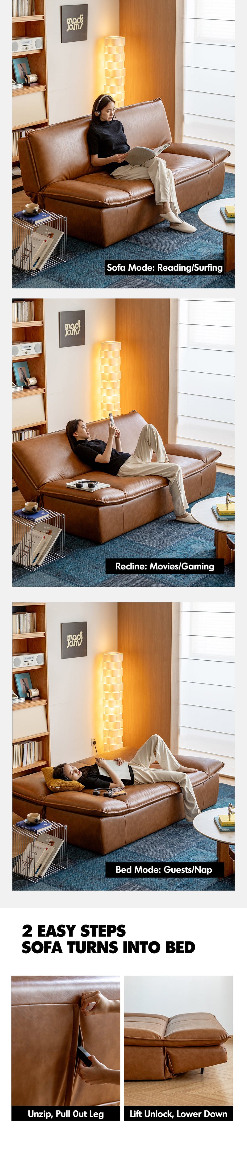 Modern Microfiber Leather 2 Seater Sofa Bed SAILBOAT More Details and Instruction_4