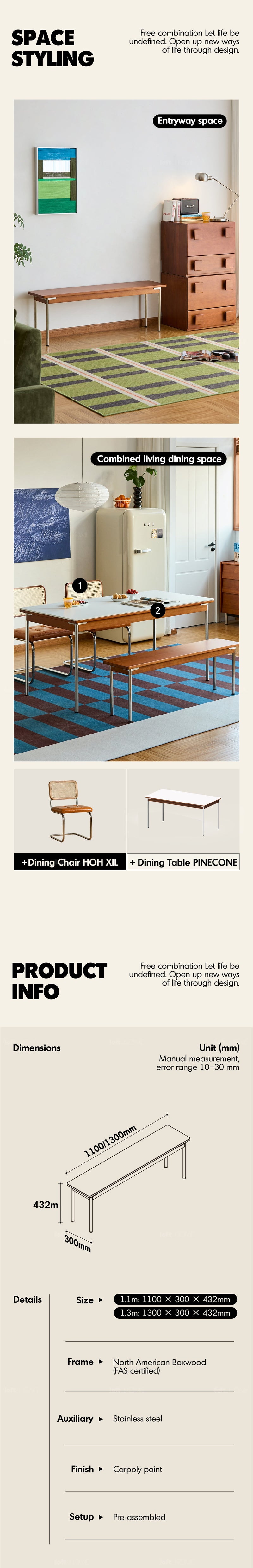 Bauhaus Boxwood Dining Bench PINECONE More Details and Instruction_4