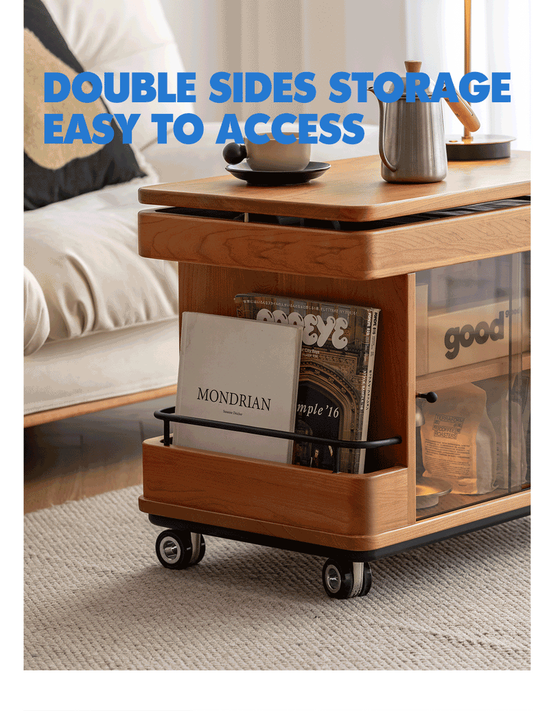Scandinavian Cherry Wood Wheeled Trolley Side Table DRIFT More Details and Instruction_7
