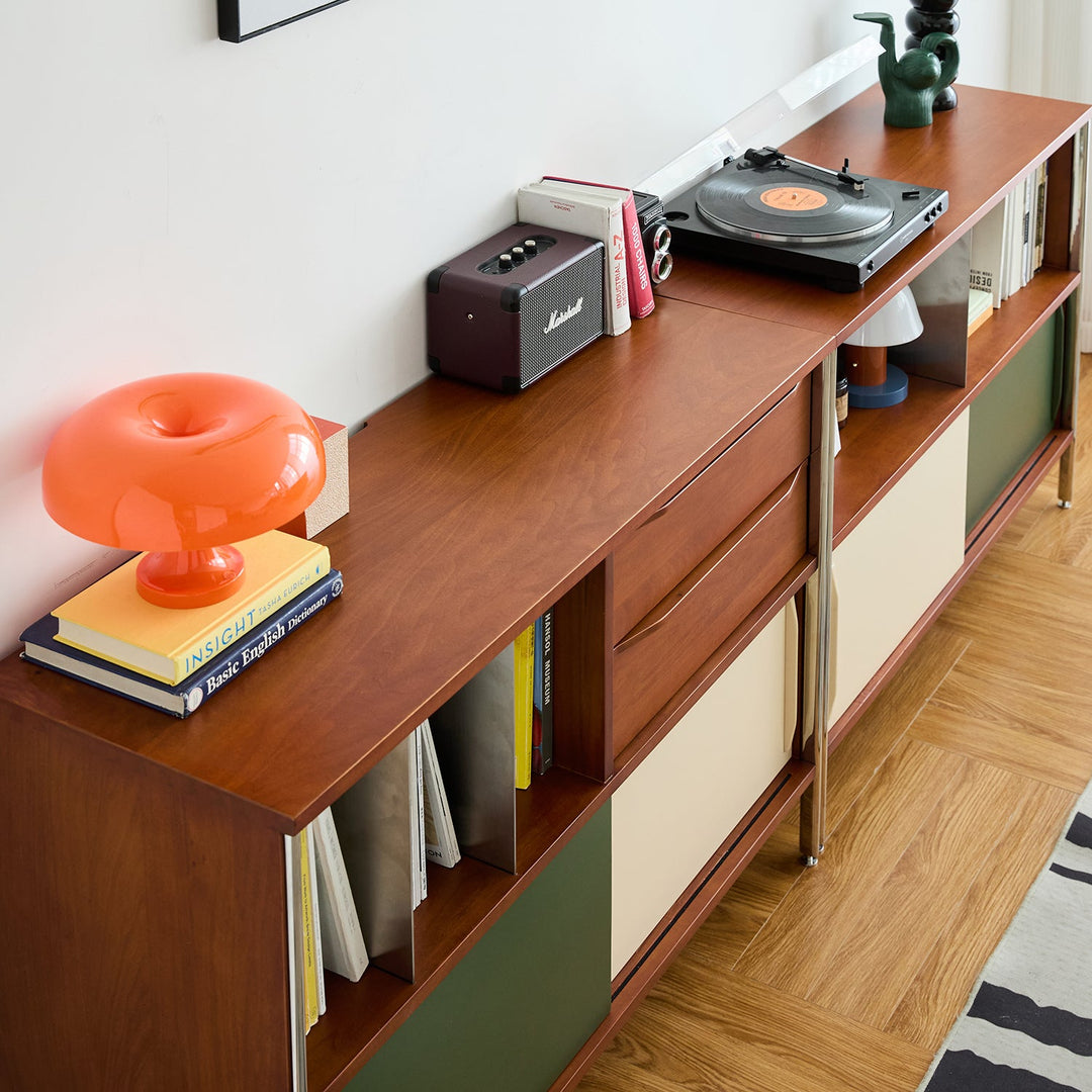 Bauhaus boxwood side cabinet silver wing color swatches.