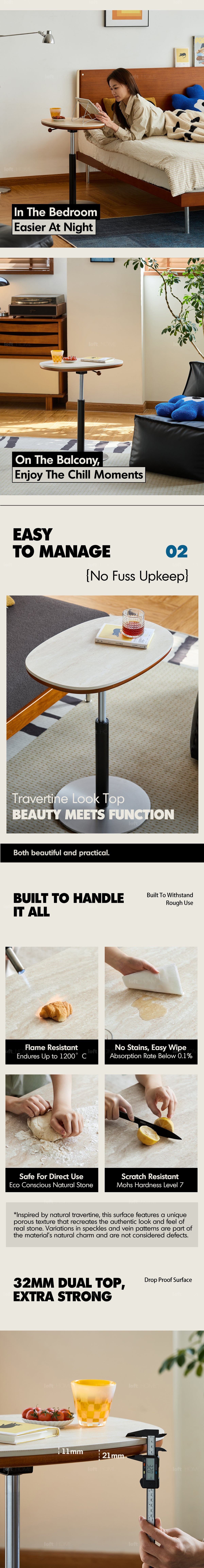 Bauhaus Sintered Stone Boxwood Height Adjustable Side Table ROMAN More Details and Instruction_4