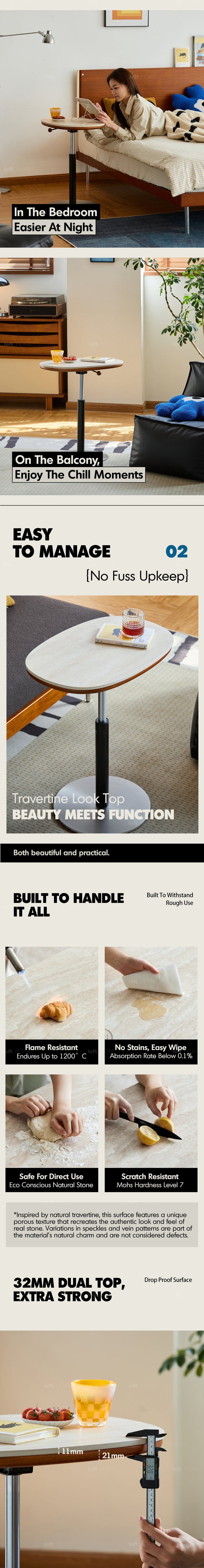 Bauhaus Sintered Stone Boxwood Height Adjustable Side Table ROMAN More Details and Instruction_4