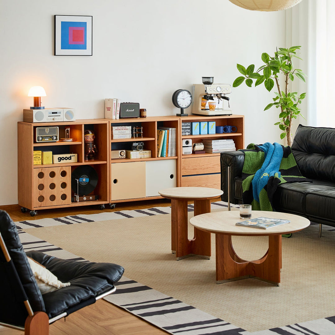 Scandinavian Cherry Wood Wheel Mobility Cabinet TIME