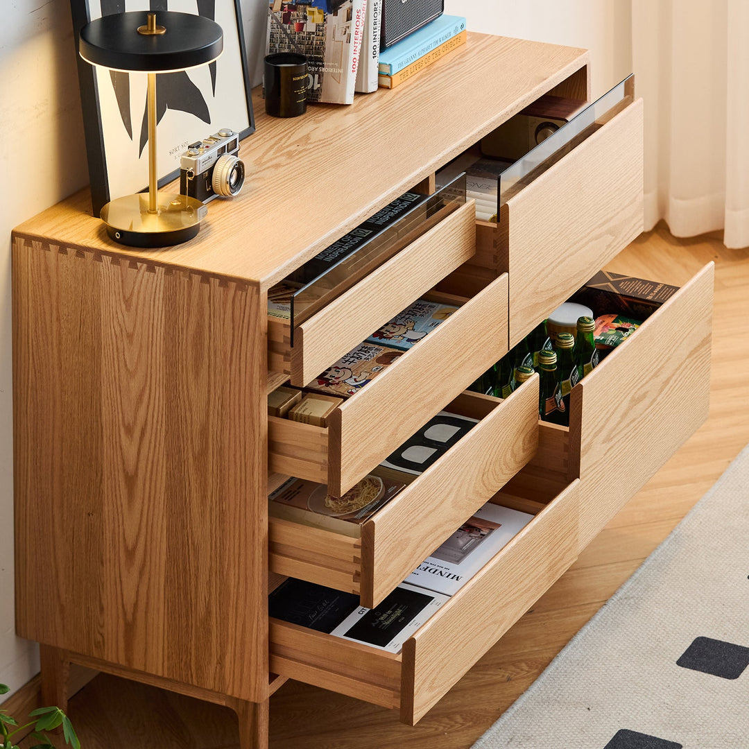 Scandinavian Oak Wood Chest Of 6 Drawers FLOATING LIGHT