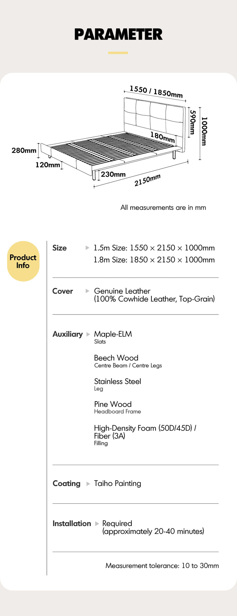 Bauhaus Genuine Leather Bed SKILLFUL More Details and Instruction_17