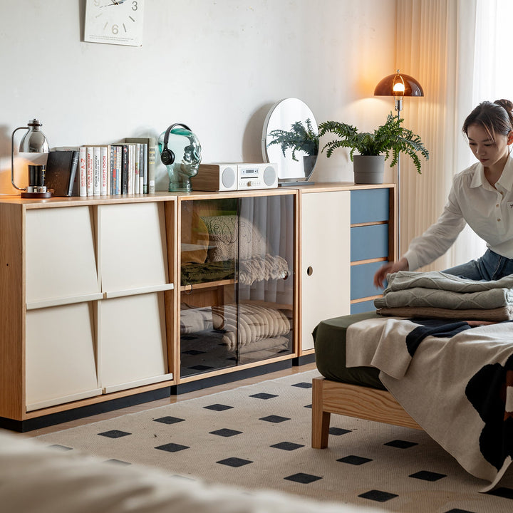Bauhaus cherry wood modular cabinet time in real life style.