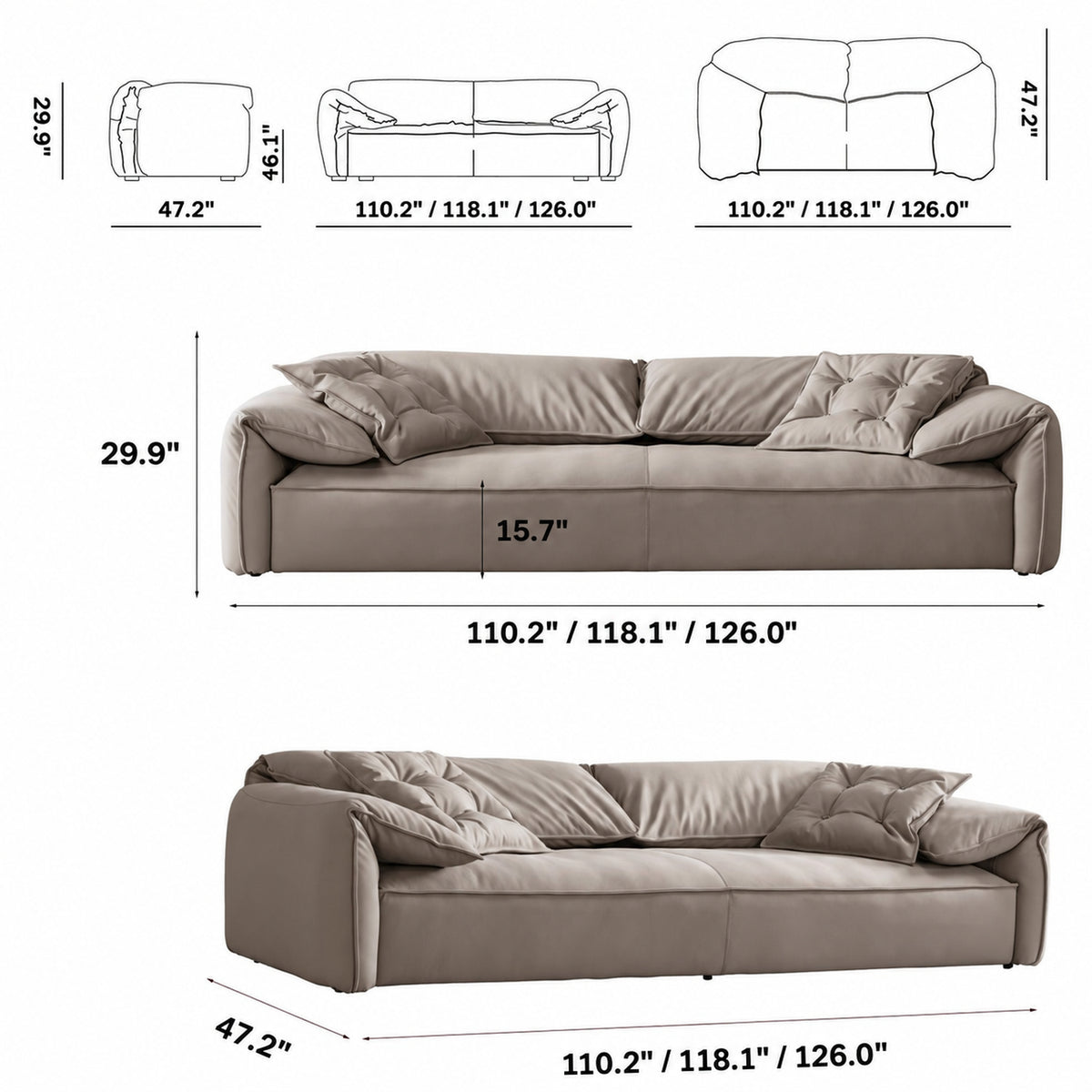 Cream Suede Fabric 4 Seater Sofa CASABLANCA Size Chart