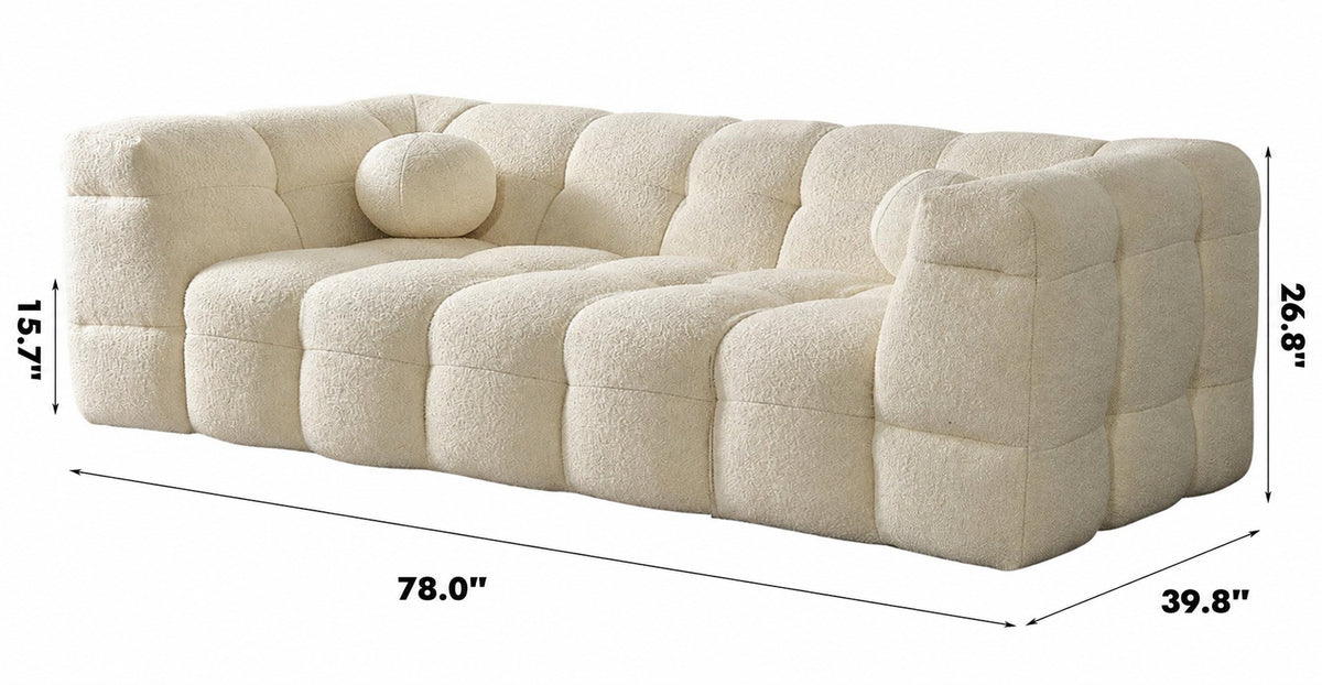 Cream Boucle Fabric 2 Seater Sofa BOBA Size Chart