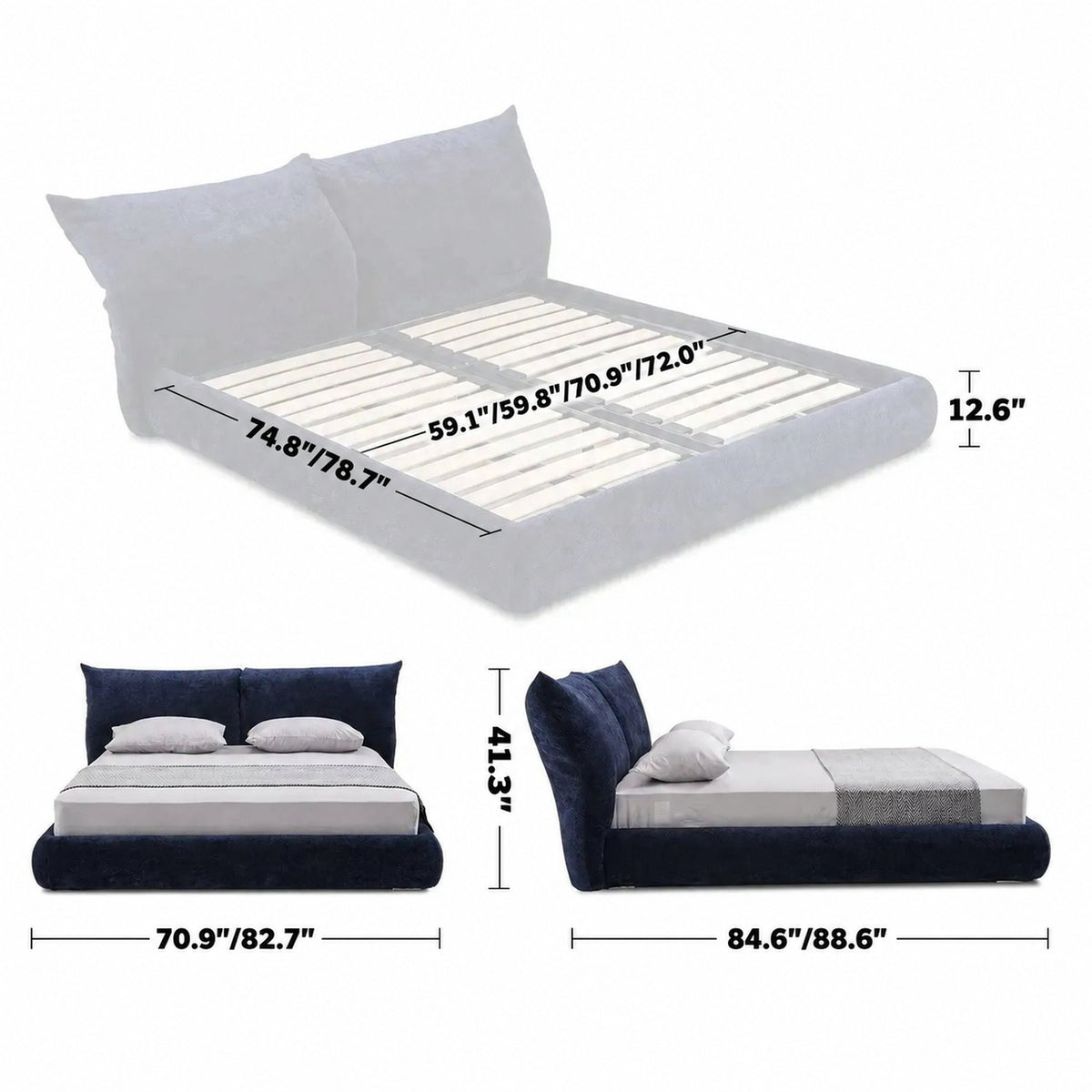 Modern Velvet Fabric Bed STANDARD Size Chart