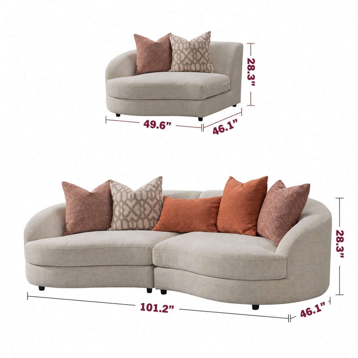 Cream Fabric Modular 4 Seater Sofa GROOVE Size Chart