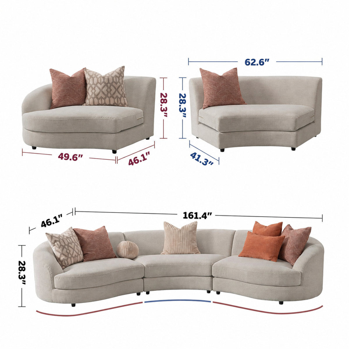 Cream Fabric Modular 5 Seater Sofa GROOVE Size Chart