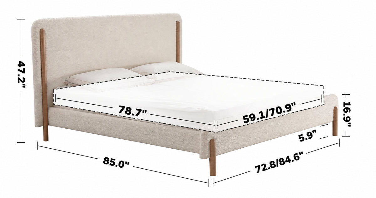 Scandinavian Fabric Bed SNOWFLUFF Size Chart