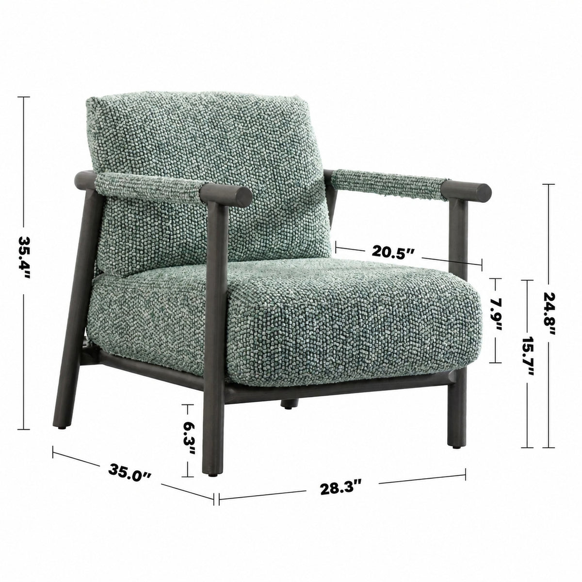 Japandi Chenille Velvet Fabric 1 Seater Sofa SENCE Size Chart
