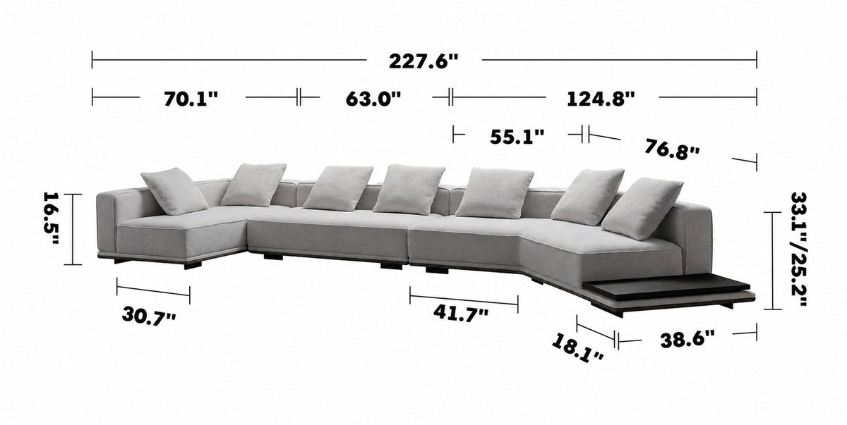 Minimalist Mixed Weave Fabric Modular L Shape Sectional Sofa ELEGANZA 4+L Size Chart