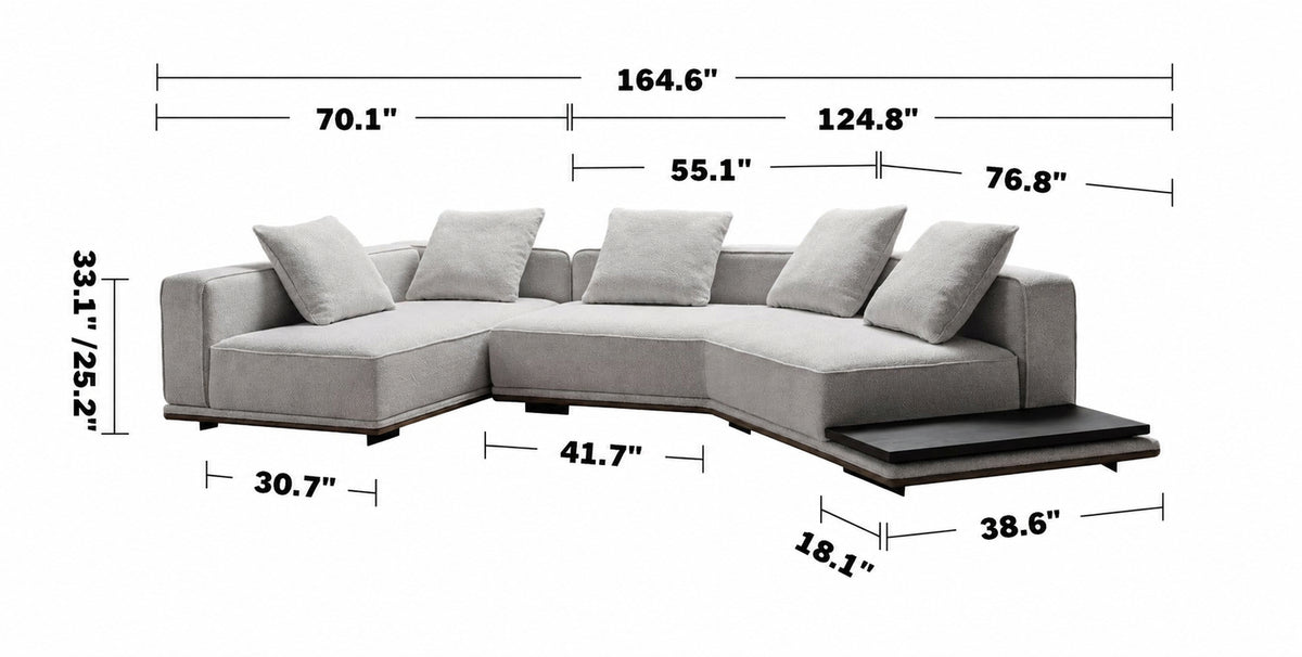Minimalist Mixed Weave Fabric Modular L Shape Sectional Sofa ELEGANZA 2+L Size Chart