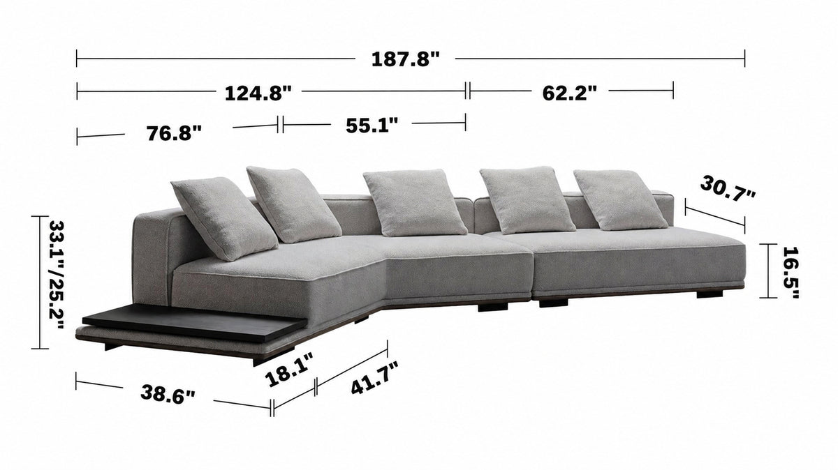 Minimalist Mixed Weave Fabric Modular L Shape Sectional Sofa ELEGANZA 3+L Size Chart