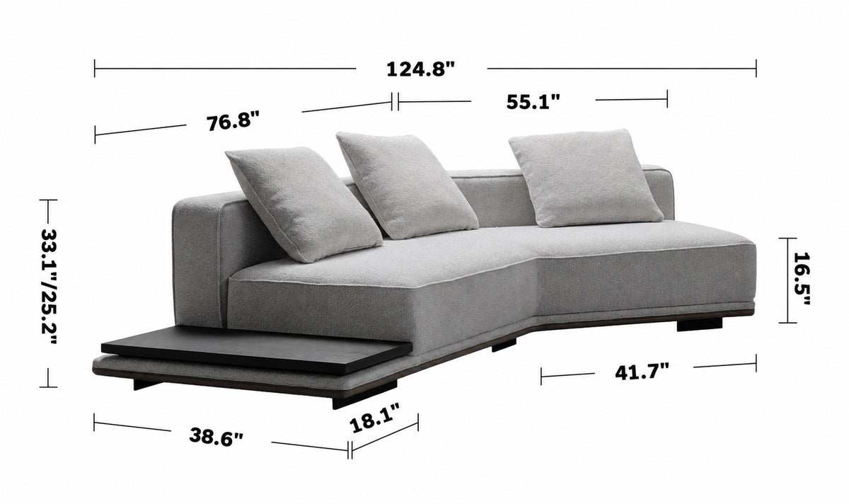 Minimalist Mixed Weave Fabric Modular L Shape Sectional Sofa ELEGANZA 1+L Size Chart