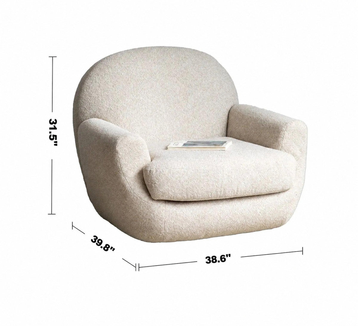 Cream Faux Cashmere Fabric Revolving 1 Seater Sofa ROND Size Chart