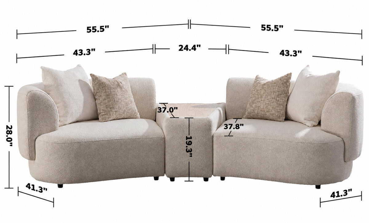 Scandinavian Boucle Fabric Modular 2 Seater Sofa With Side Table RENE Size Chart