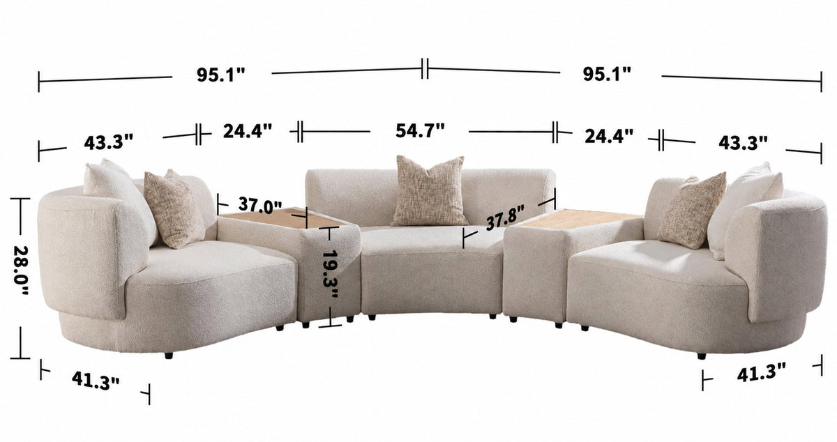 Scandinavian Boucle Fabric Modular 3 Seater Sofa With Side Table RENE Size Chart