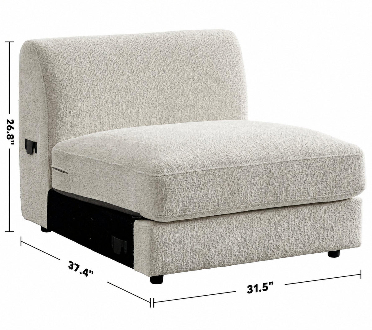 Minimalist Velvet Fabric Modular Armless 1 Seater Sofa FABLE Size Chart