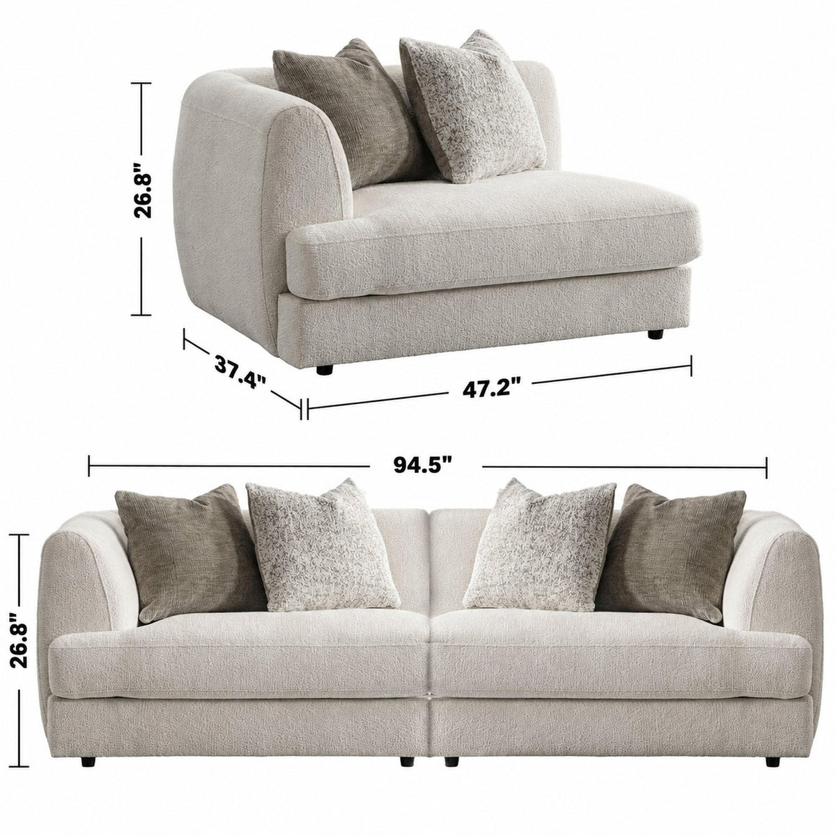Minimalist Velvet Fabric Modular 3 Seater Sofa FABLE Size Chart