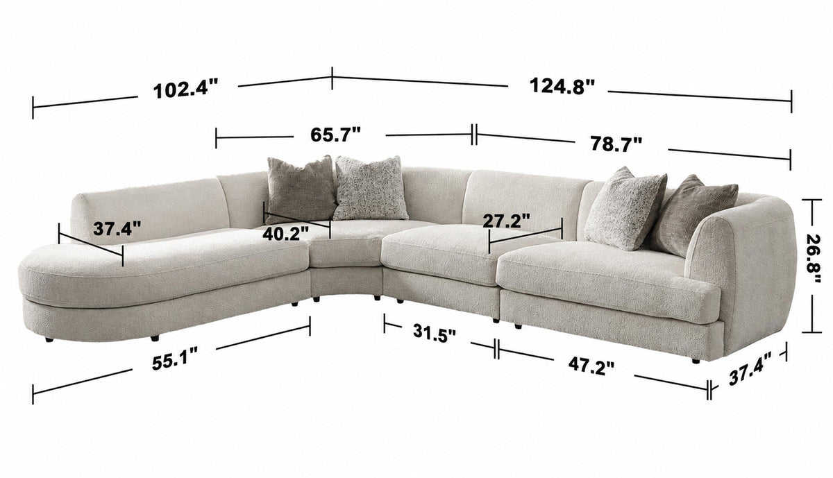 Minimalist Velvet Fabric Modular L Shape Sectional Sofa FABLE 3+L Size Chart